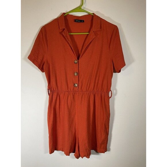 Cotton On Women Orange Boho Linen Blend Shorts Romper Size Small - Picture 1 of 8